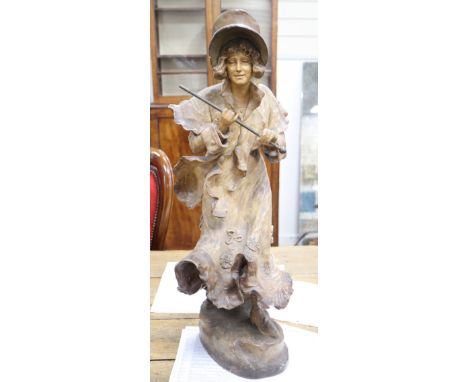 A large Goldscheider cold painted pottery figure of a lady, height 74cm