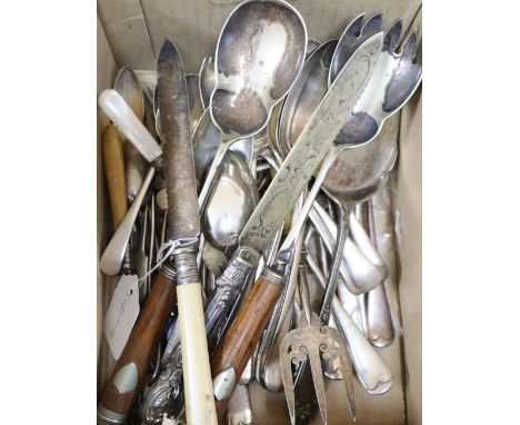 A collection of silver plated flatware, servers etc.