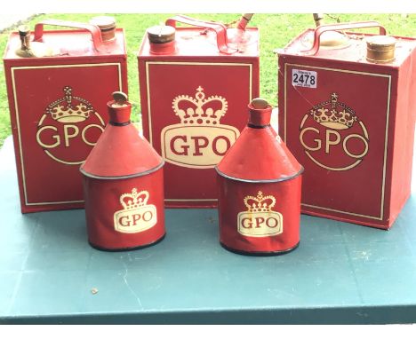 A collection of Vintage GPO hand painted Petroleum and oil cans (5)