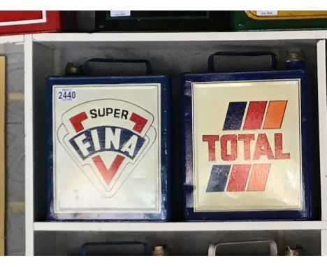 Two Vintage hand painted Petroleum cans Super Fina and Total (2)