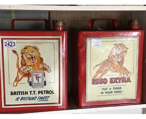 Two Vintage hand painted Petroleum cans British T.T Petrol and Esso Extra (2)