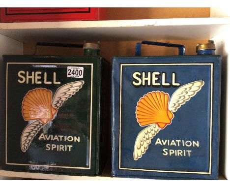 Two hand painted Vintage Shell Aviation Spirit Petrol cans. (2)