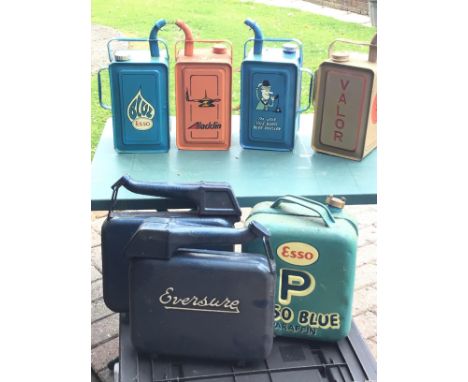 A collection of hand painted Vintage Paraffin and petrol cans Esso Blue Aladdin Eversure (7)
