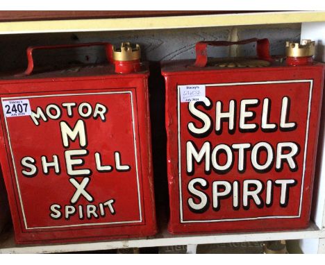 Two hand painted Vintage Motor MEX Shell Spirit  petroleum cans. (2)