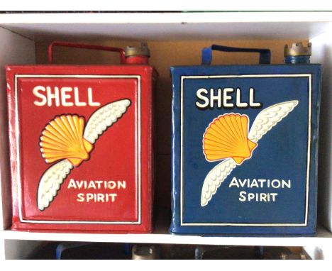Two hand painted Vintage Shell Aviation Spirit  petroleum cans. (2)