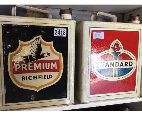Two Vintage hand painted Petroleum cans Standard and Premium Rich Field (2)