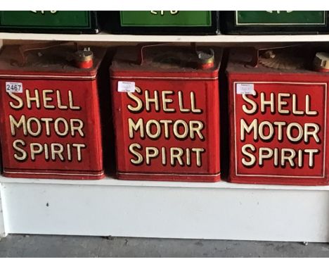 Three Vintage hand painted Petroleum Cans Shell Motor Spirit  (3)