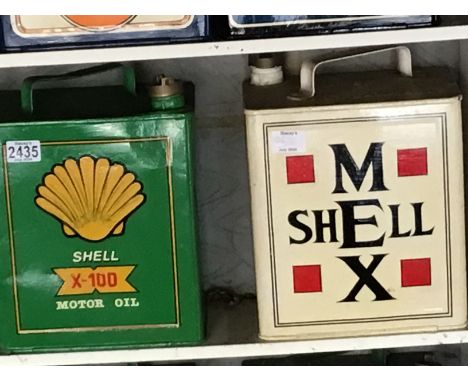 Two Vintage hand painted Petroleum cans Shell X 100 and MEX Shell (2)