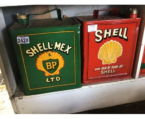 Two Vintage hand painted Petroleum cans Shell Mex and BP (2)