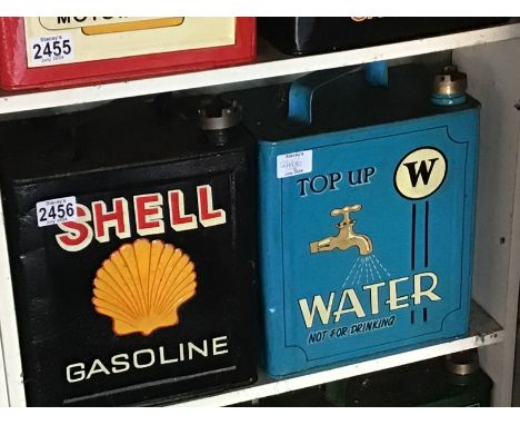 Two Vintage hand painted Petroleum cans Shell and Top up Water not for drinking (2)