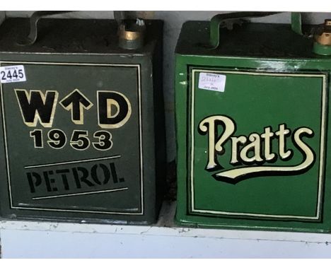 Two Vintage hand painted Petroleum cans military WD 1953 and Pratts (2)