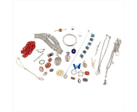 A collection of jewellery to include a silver and mixed metal hinged bangle, a silver and mixed metal pendant depicting a sta