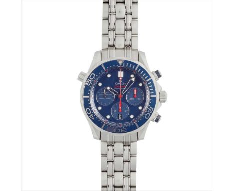 A gentleman's stainless-steel chronograph, Omega Seamaster Professional Co-axial Chronometer, dark navy blue dial, and subsid