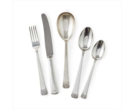 A collection of German flatware marked crescent and crown, 800, makers mark, comprising six tablespoons, six table forks, ele