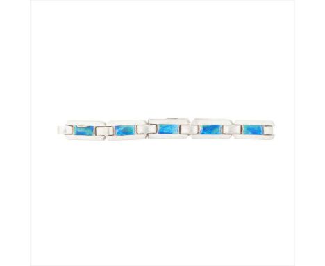 An Arts &amp; Crafts enamel set bracelet, Murrle Bennet &amp; Co circa 1905, each rectangular link with enamel detail, to a c