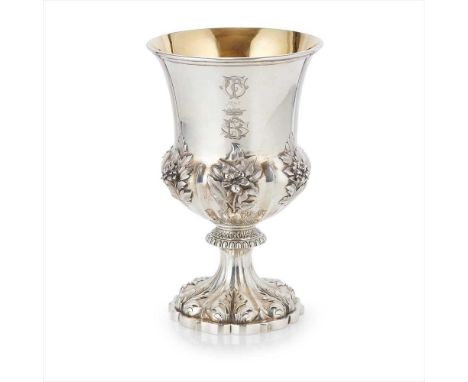 A William IV cased presentation goblet The Barnards, London 1836, of baluster form, gilt interior, an engraved monogram possi