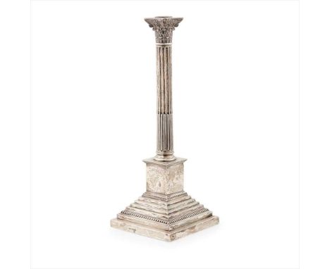 A late Victorian paraffin lamp base Walter Latham, Sheffield 1898, the Corinthian column to a stepped square base with beaded