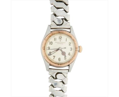 A stainless-steel cased wrist watch, Rolex Oyster Firefly, plain case, silvered effect dial, Arabic numerals, sweep second ha
