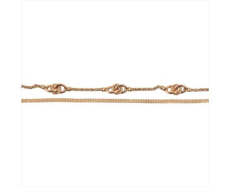 A modern fancy link necklace composed of fancy links, set at intervals with three larger fancy link details, to a lobster cla