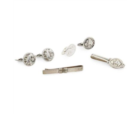 A collection of Georg Jensen cufflinks the first pair with circular terminals with embossed bird motif, stamp marks GEORG JEN