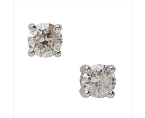 A pair of diamond set stud earrings each claw set with a round brilliant-cut diamond, to post and butterfly fittings, each st