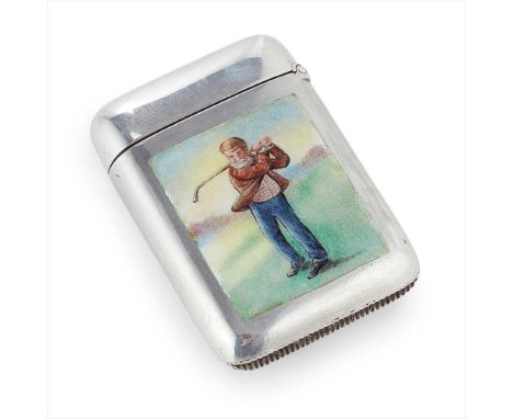 A Victorian enamel novelty vesta case, golf interest Deakin &amp; Francis Ltd Birmingham 1891,of traditional rounded rectangu