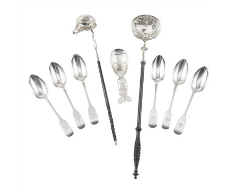 A Victorian punch ladle M&amp;GS, Edinburgh 1844, of traditional form, the bowl with embossed thistle and floral decoration, 
