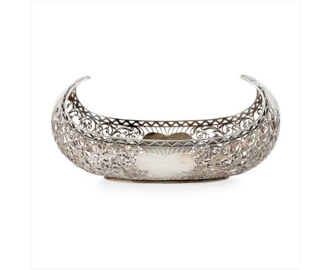 An early 20th century basket Richard Burbridge of Harrods Stores Ltd, London 1913, of curved boat form, all over pierced foli