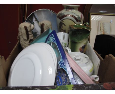 Czech Teaware, Staffordshire dogs (one damaged), Doulton plates, other ceramics:- One Box and a Westminster Chimes mantel clo