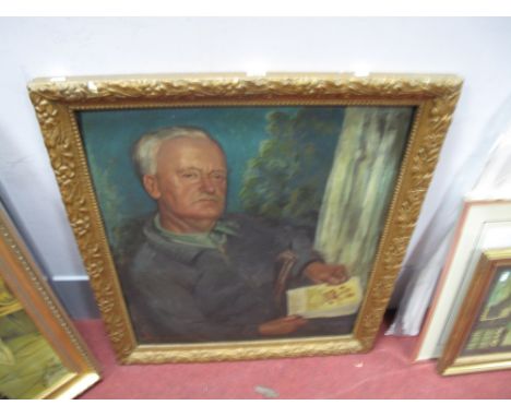 W.F. Briggs, Portrait Study of a Gentleman Holding Painting, oil on board, signed and dated '49, 78 x 66cm.