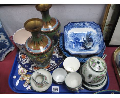 A Poole Vase, of traditional design, a pair of XX Century cloisonné vases of shouldered ovoid form, Imari plate, blue and whi