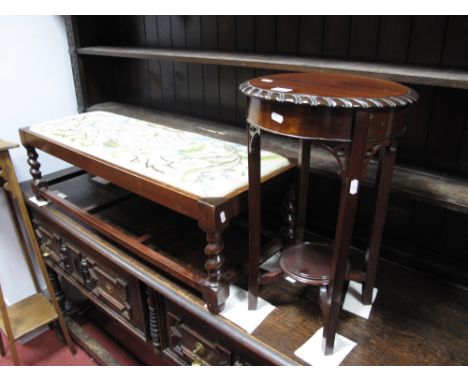 A 1920's Footstool, with tapestry top, barley twist legs united by stretchers; together with a mahogany plant table.