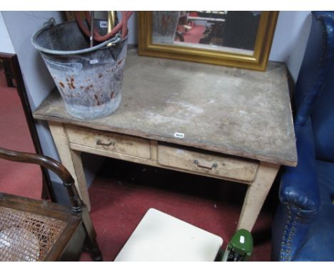 A Victorian Painted Pine Side Table, rectangular top and two frieze drawers (one cutlery), on square tapering legs, and an ea