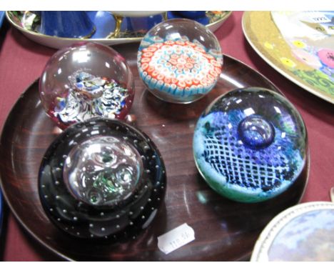 Three Caithness Paperweights; Flower of Scotland, Myriad and Dilemma 641/750; plus a millefiore paperweight. (4)