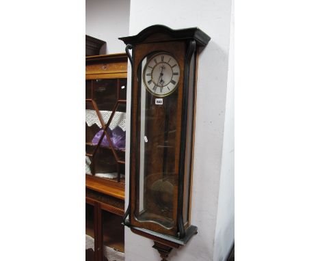 A Late XIX Century Walnut and Ebonised Cased Viennese Wall Clock, with Roman numerals to white enamel dial (only one weight).