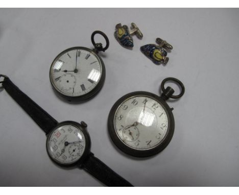 Thos. Russell & Son Liverpool; A Hallmarked Silver Cased Trench Style Gent's Wristwatch, the signed dial with black and red A