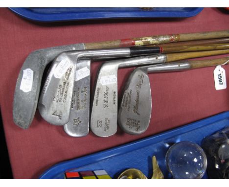 Golf - Four Hickory Shafted Clubs, to include G.E Shaw putter, Henderson Niblick, Gibson of Kinghorn putter, one other. (5)