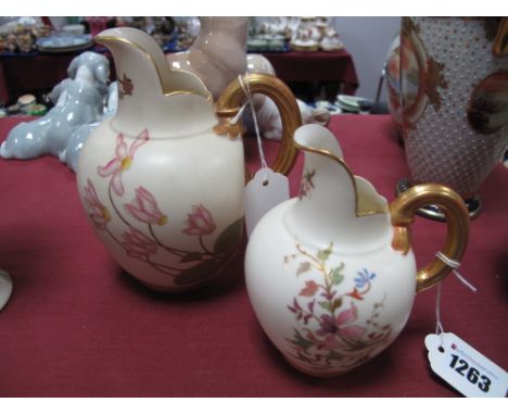 A Royal Worcester China Jug, of compressed form, with floral decoration, gilt highlights and handle, no. 1094, 15.5cm high; a