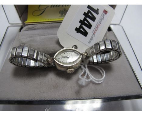 Hamilton; A Vintage Ladies Cocktail Wristwatch, the signed marquise shape dial with baton markers, within plain case, stamped
