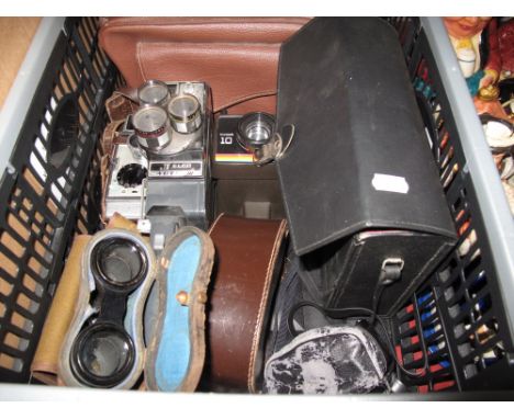 Jelco Auto II, Chinon, Bell and Howell and Other Cine Cameras, Kenilworth box camera, binoculars, etc:- One Box