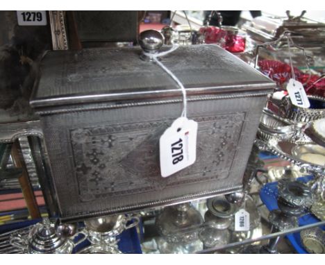 A W. W. H & Co. Electroplated Tea Caddy, of rectangular form, allover decorated, the twin internal compartments with lift off