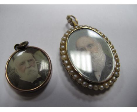 A Late XIX/Early XX Century Oval Locket Pendant, glazed front and verso within seed pearl border, containing two portrait min