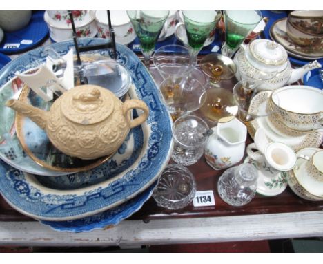 Crescent George Jones Tea-for-Two Set, Wedgwood teapot, other china, glassware:- One Tray