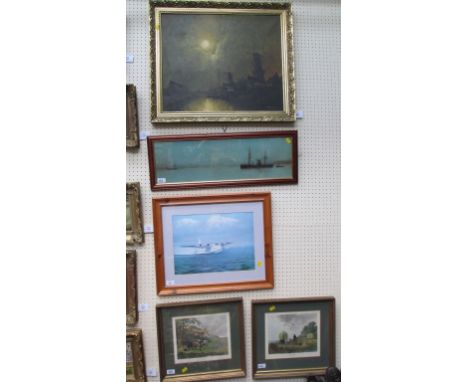 A reproduction golfing advertising print, oil painting and other prints