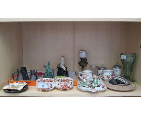 A collection of items, to include a pair of continental 19th century piano figures, Japanese porcelain toy fairy lamp, pointe