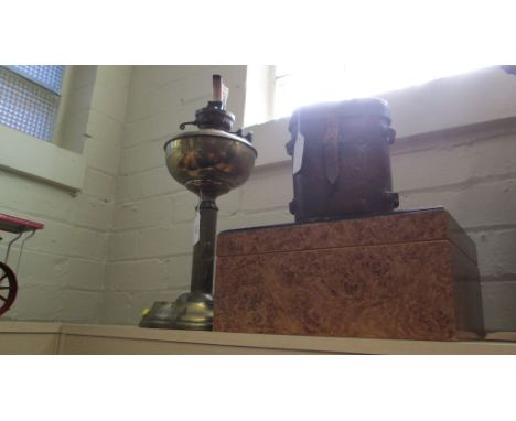 A simulated burr wood veneered humidor, together with a pipe rack, silver cigar cutter, pair of World War 1 field glasses in 