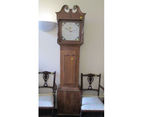 An early 19th century oak and mahogany thirty-hour longcase clock, the white enamel dial marked Bidelll Harborough (Market Ha