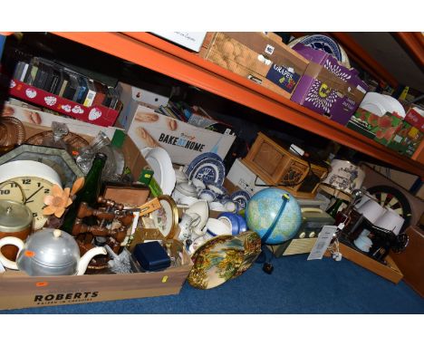 FOUR BOXES AND LOOSE MISCELLANEOUS SUNDRIES to include a quantity of assorted Duchess floral tea wares, a quantity of blue an