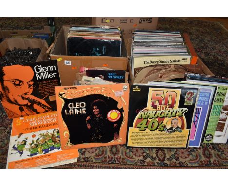 FOUR BOXES OF RECORDS, to include over one hundred and fifty LPs, easy listening, big band, jazz, musicals, hymns and country