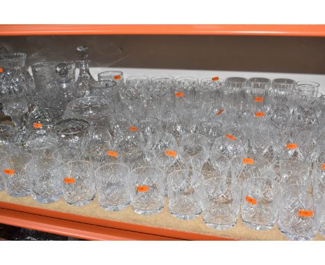 A COLLECTION OF CRYSTAL CUT GLASSWARE to include a large quantity of Webb Corbett whisky tumblers (marked B, possibly for qua